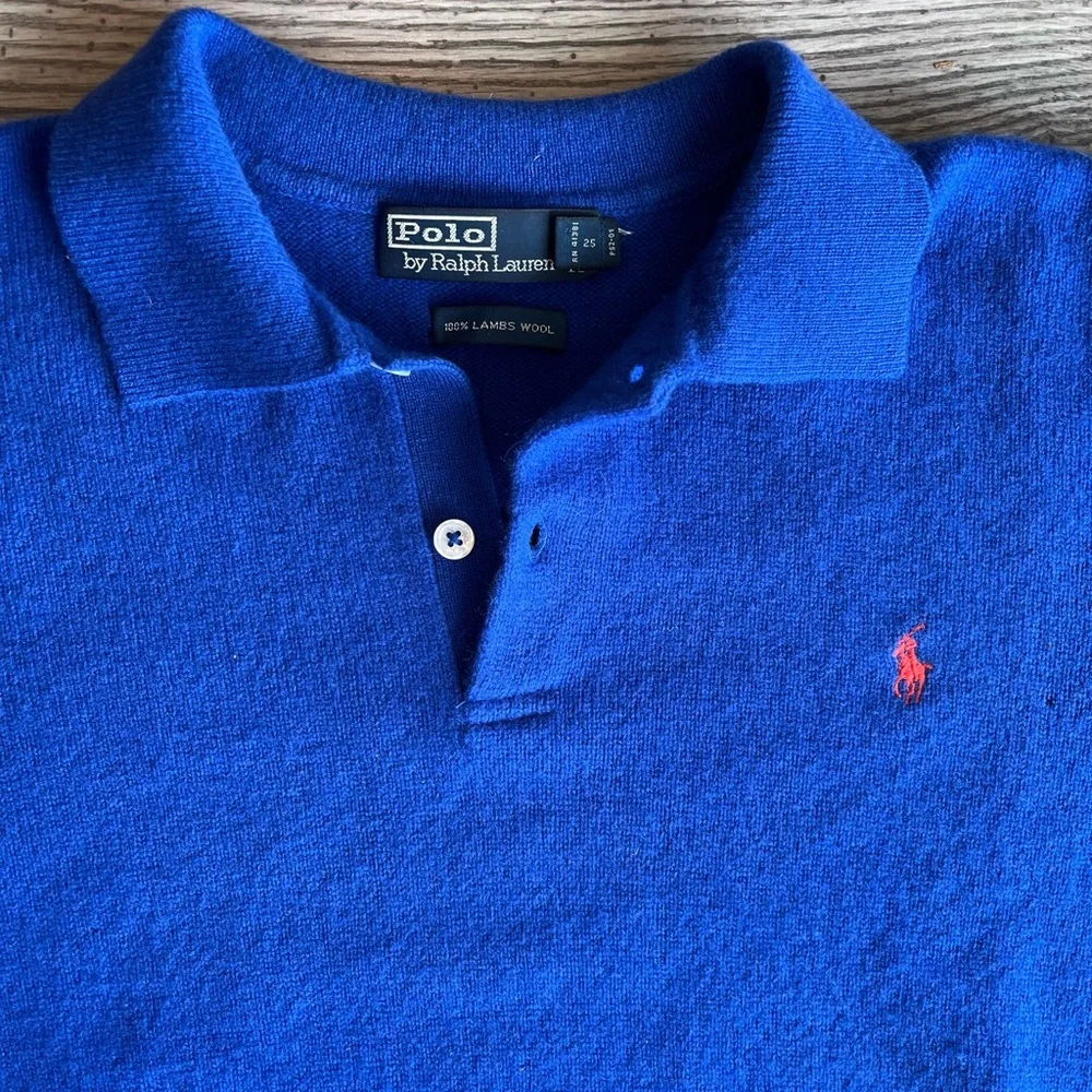 Polo by Ralph Lauren Vintage Men’s Collared Sweater 100% Lambs Wool XXL Blue